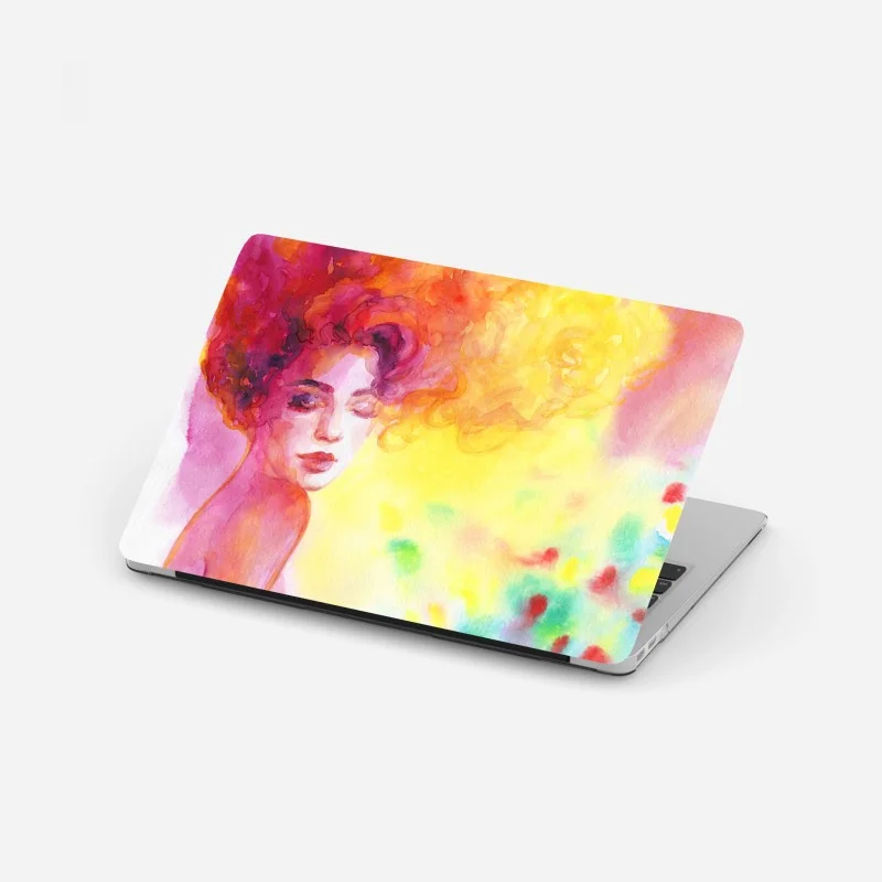 Laptop sticker radiant watercolor portrait of a woman