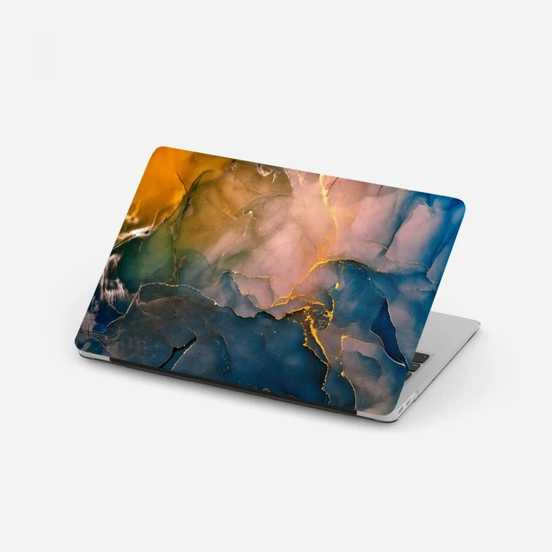 Laptop sticker blue and gold abstract marble pattern