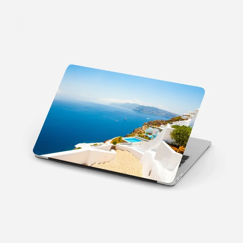 Laptop sticker Santorini coastal view with white architecture