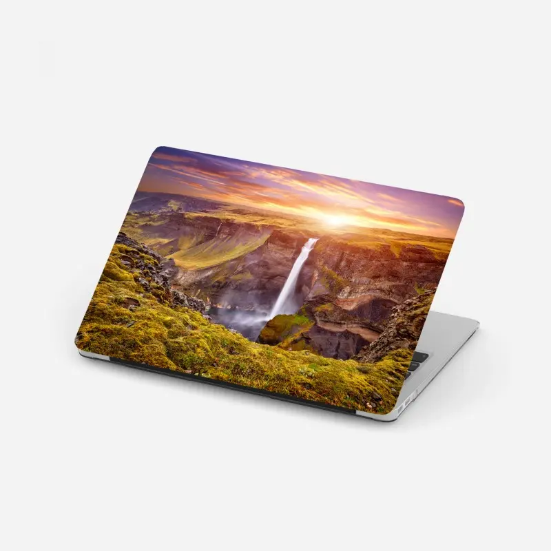 Laptop sticker Haifoss waterfall sunset panorama