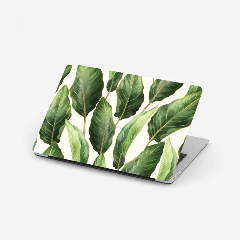Laptop sticker tropical banana leaf seamless pattern