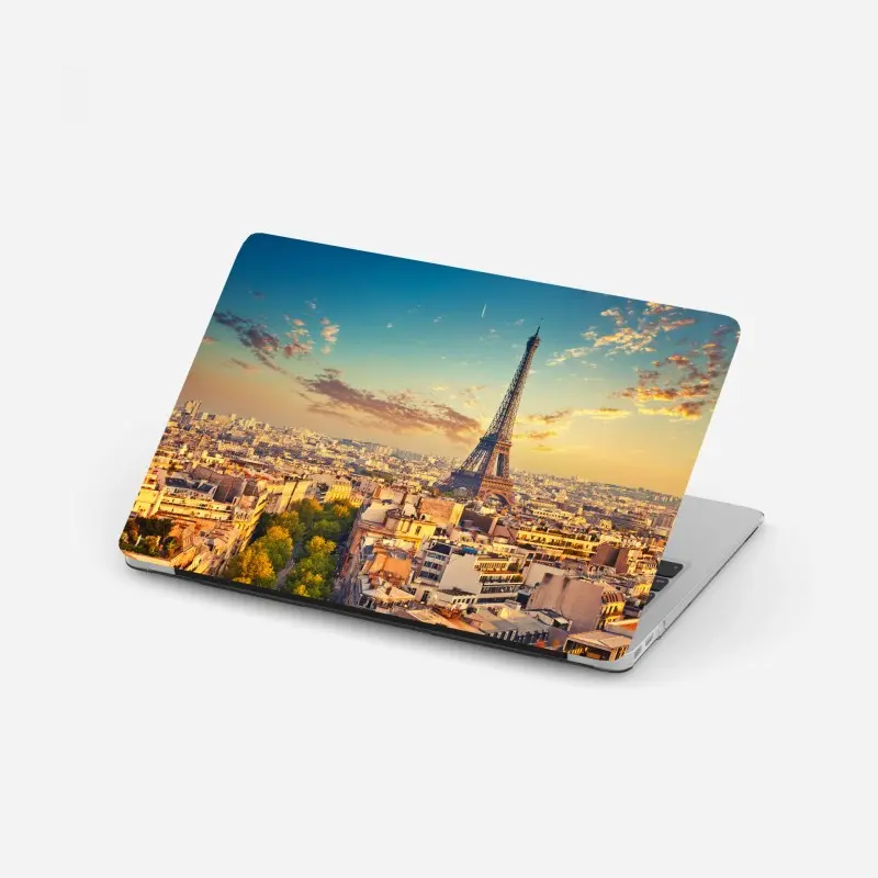 Laptop sticker sunset over Paris skyline with eiffel tower