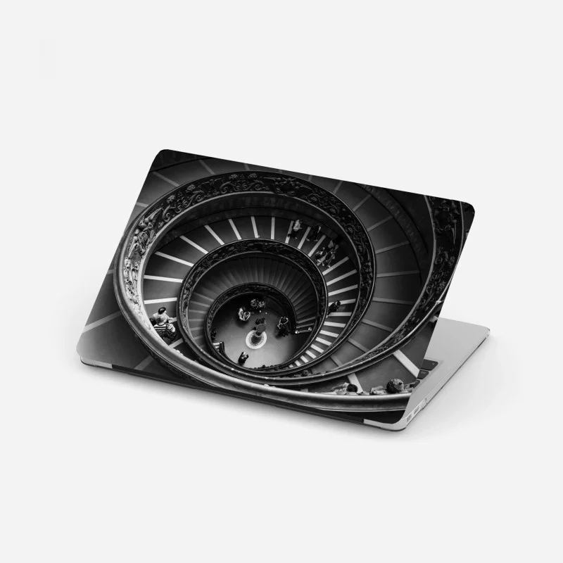 Laptop sticker dramatic spiral staircase in monochrome
