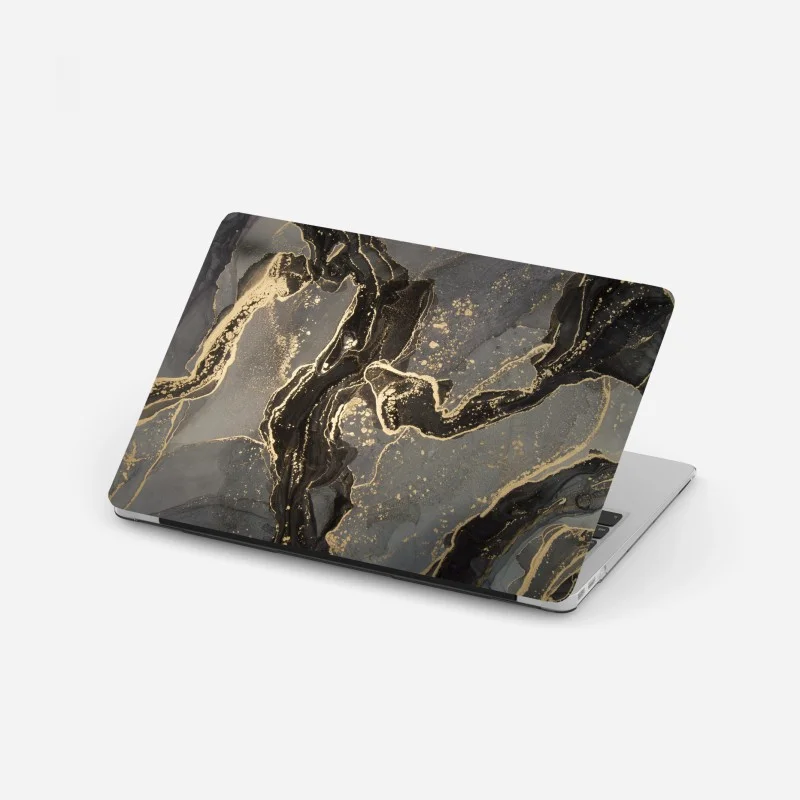 Laptop sticker luxury black and gold marble abstract