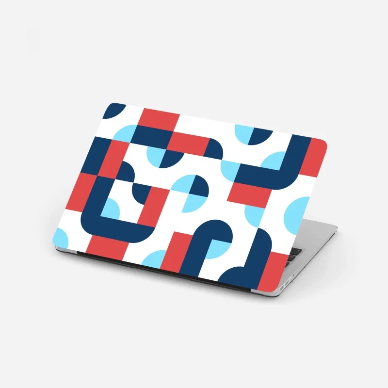 Laptop sticker bold geometric pattern in navy and coral
