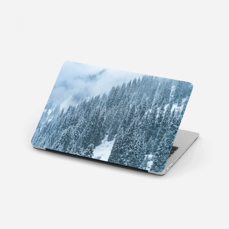 Laptop sticker misty snow-covered pine forest