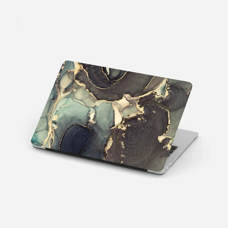 Laptop sticker turquoise and gold abstract fluid art