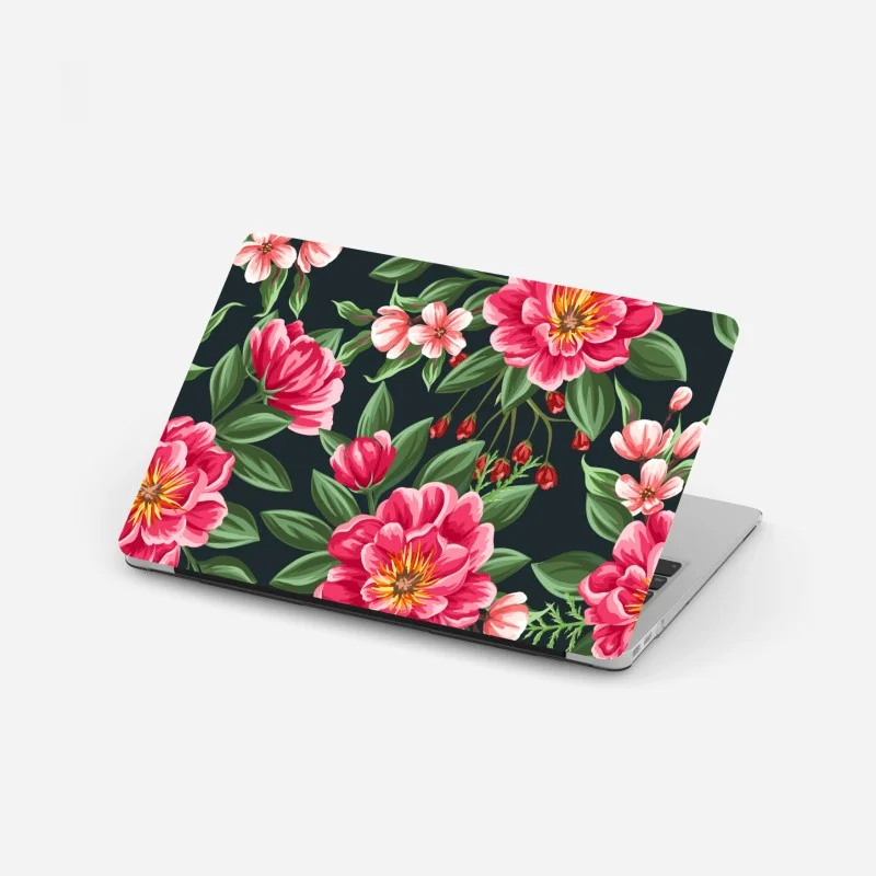Laptop sticker pink watercolor floral pattern on dark background