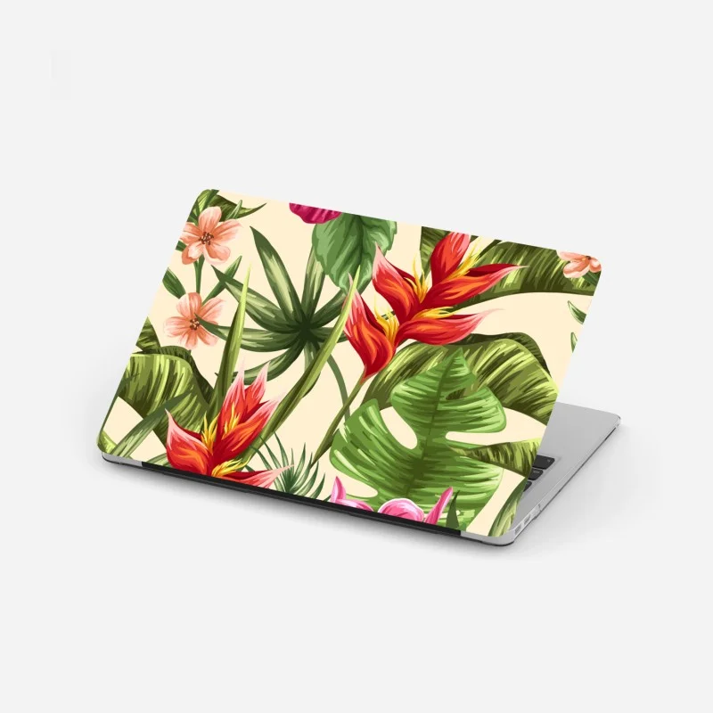 Laptop sticker tropical floral pattern with hibiscus and plumeria