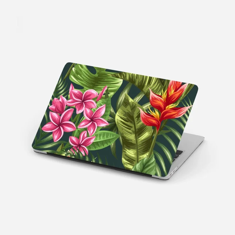 Laptop sticker tropical hibiscus and plumeria floral pattern