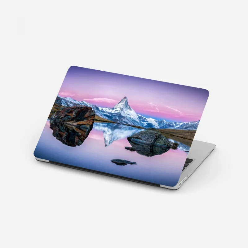 Laptop sticker serene alpine reflection at dusk