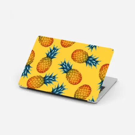 Laptop sticker tropical pineapple pattern on yellow background • Wallissimo®