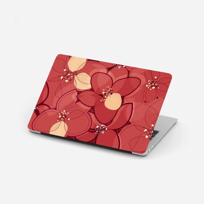 Laptop sticker red floral pattern with beige centers