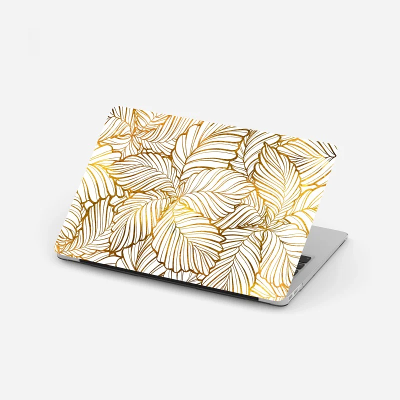 Laptop sticker golden leaf line art pattern