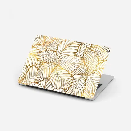 Laptop sticker golden leaf line art pattern • Wallissimo®