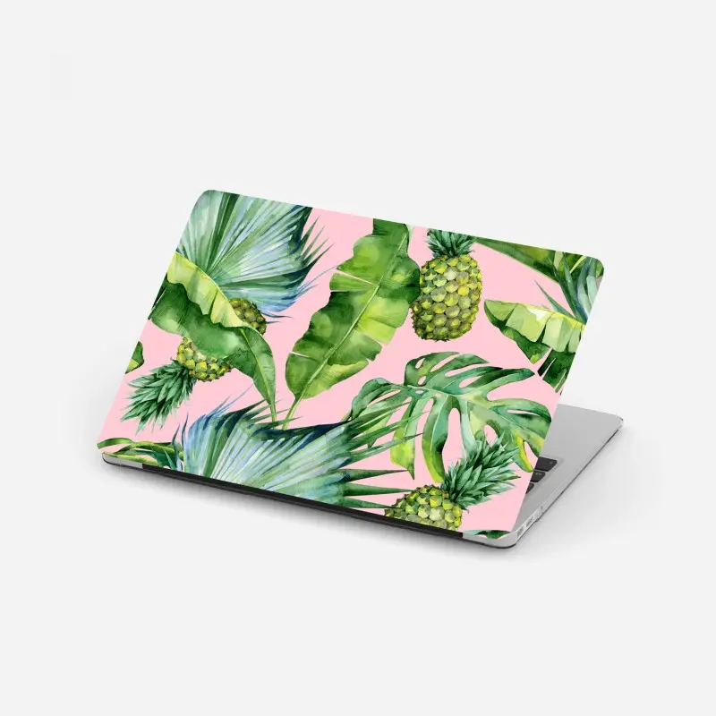 Laptop sticker tropical pineapple watercolor pattern on pink
