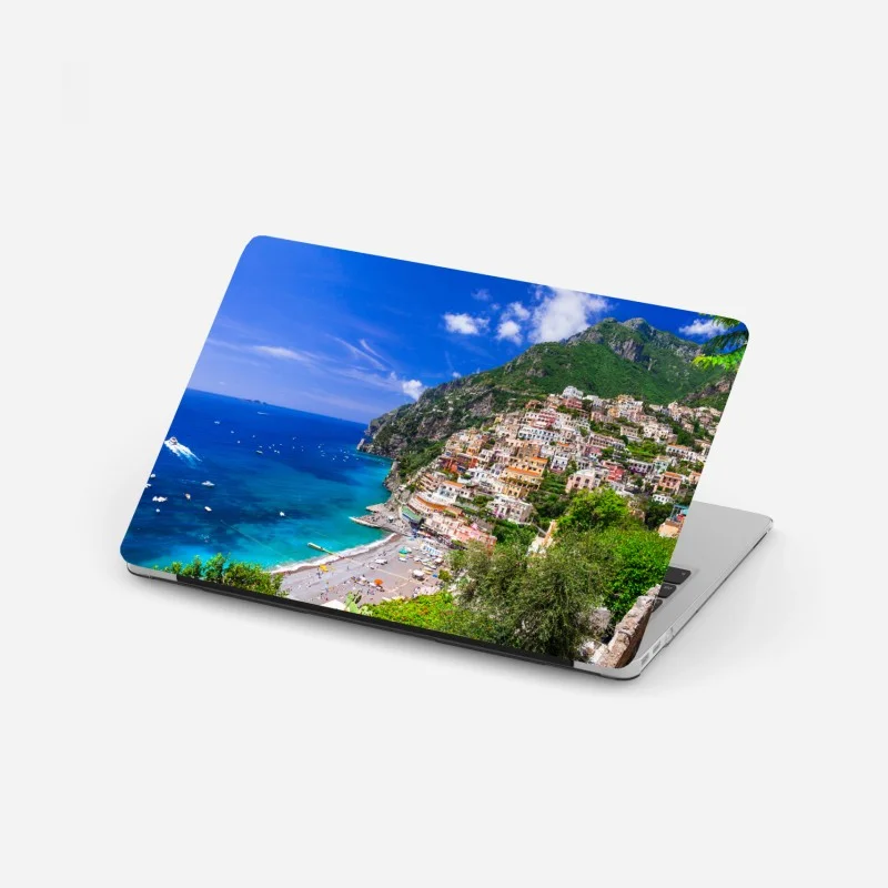Laptop sticker sunny panorama of Positano on the Amalfi Coast