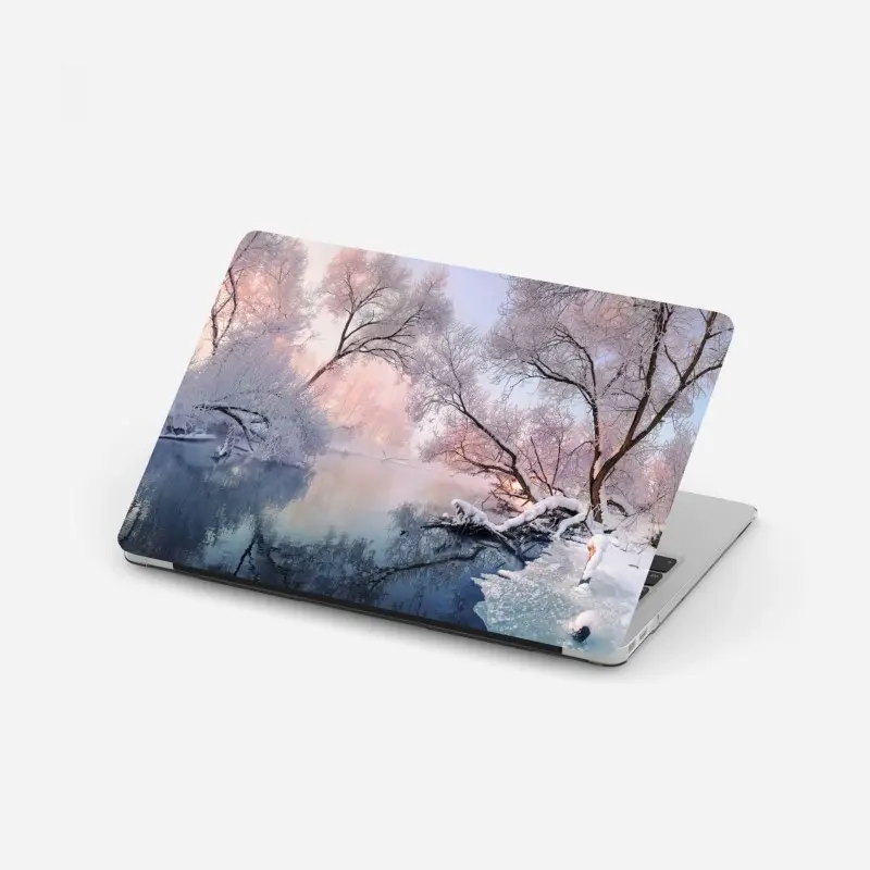 Laptop sticker serene winter river landscape