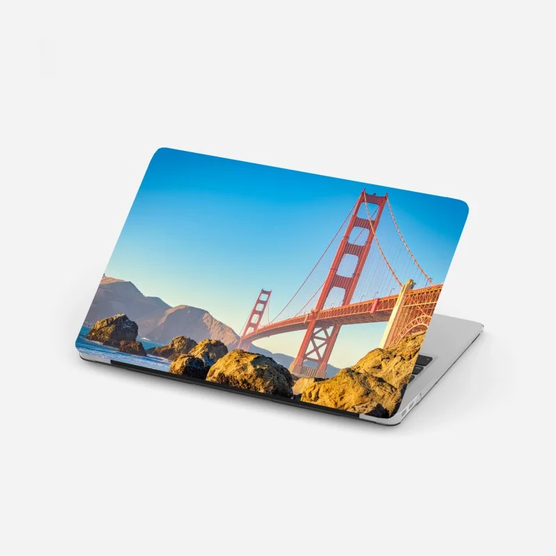 Laptop sticker golden gate bridge at San Francisco Bay
