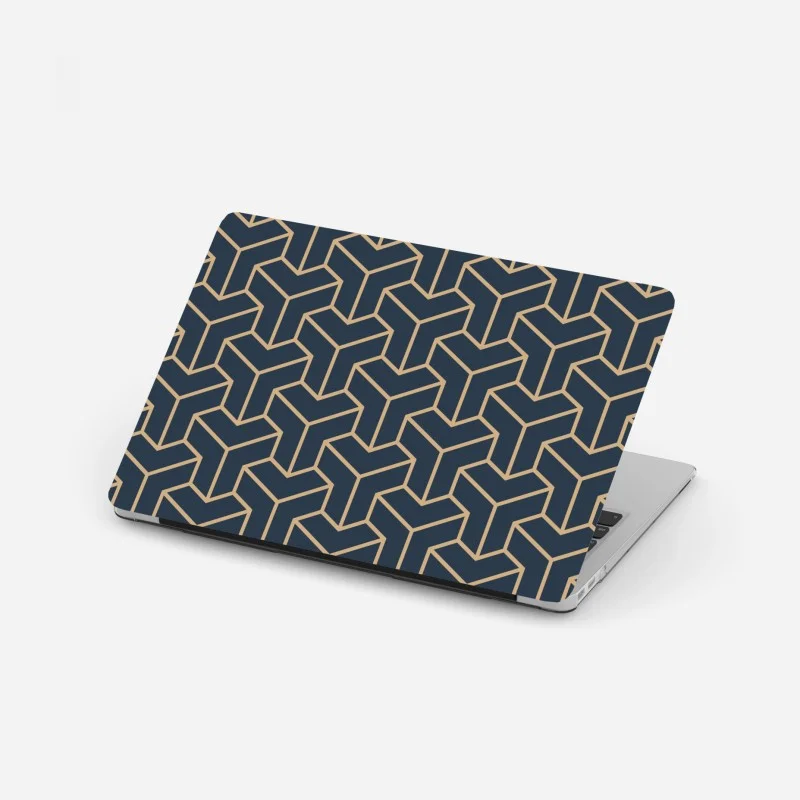 Laptop sticker navy geometric cube pattern