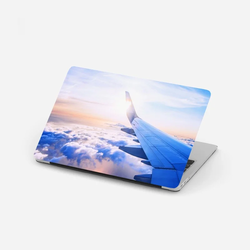 Laptop sticker above the clouds aerial view