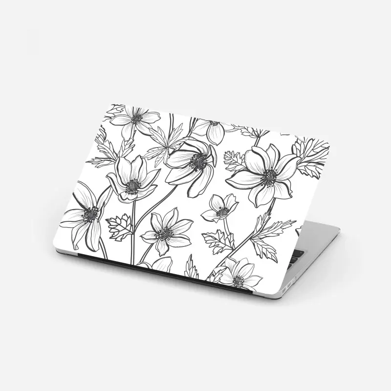 Laptop sticker botanical line art floral pattern