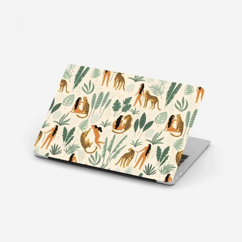 Laptop sticker wild jungle pattern with leopards and leaves