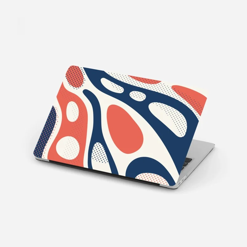 Laptop sticker retro coral and navy abstract pattern