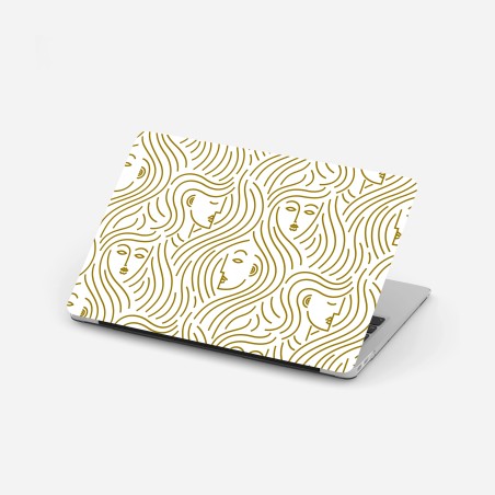 Laptop sticker golden flowing faces seamless pattern • Wallissimo®