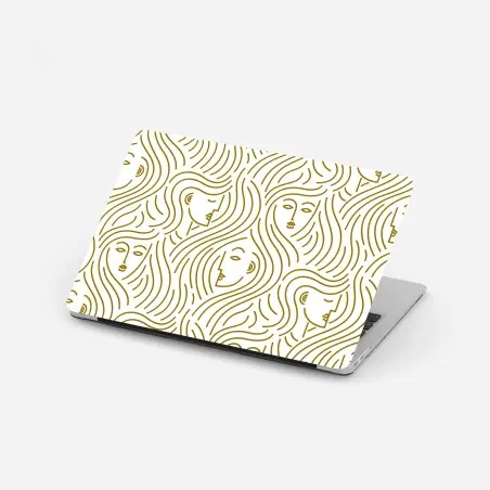 Laptop sticker golden flowing faces seamless pattern • Wallissimo®