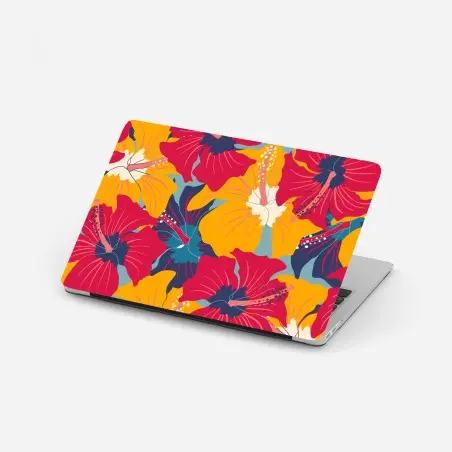 Laptop sticker vibrant hibiscus floral pattern • Wallissimo®