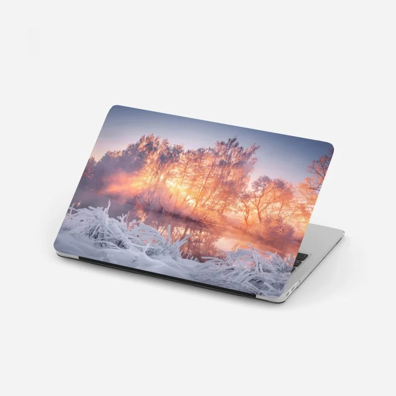 Laptop sticker winter sunrise over frozen river
