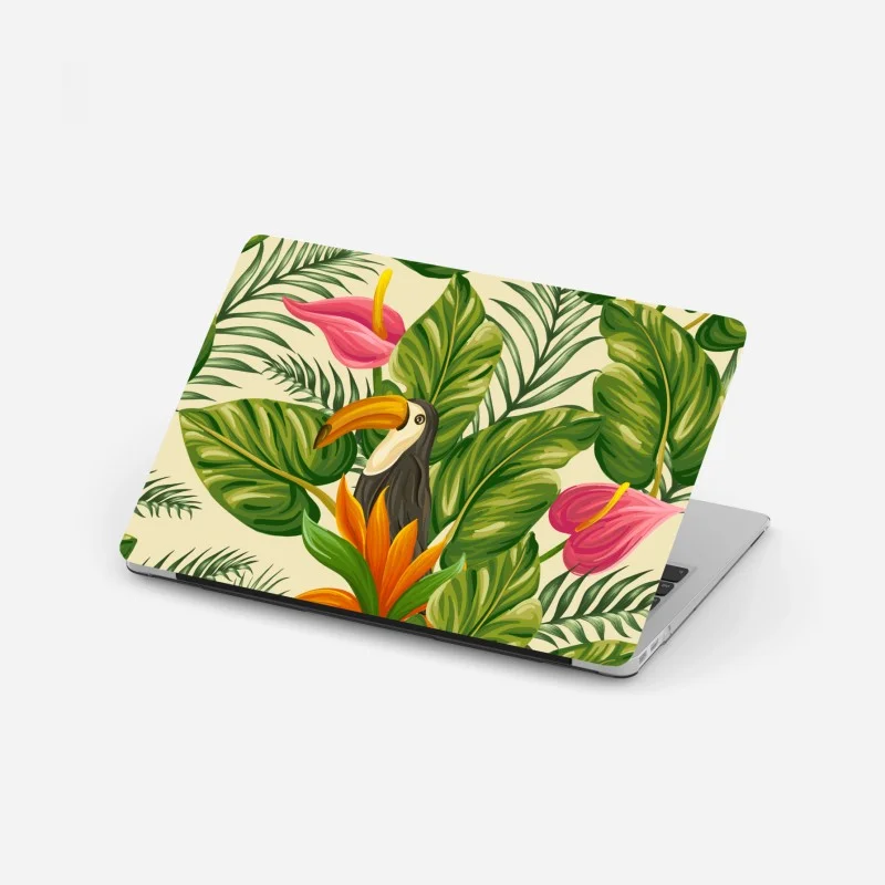 Laptop sticker tropical toucan botanical pattern
