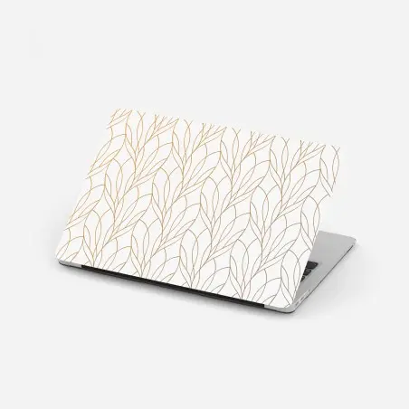 Laptop sticker golden leaf pattern on white background • Wallissimo®