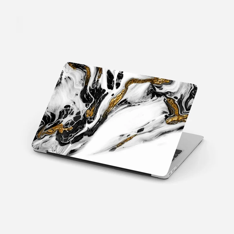 Laptop sticker black and white marble with gold veins