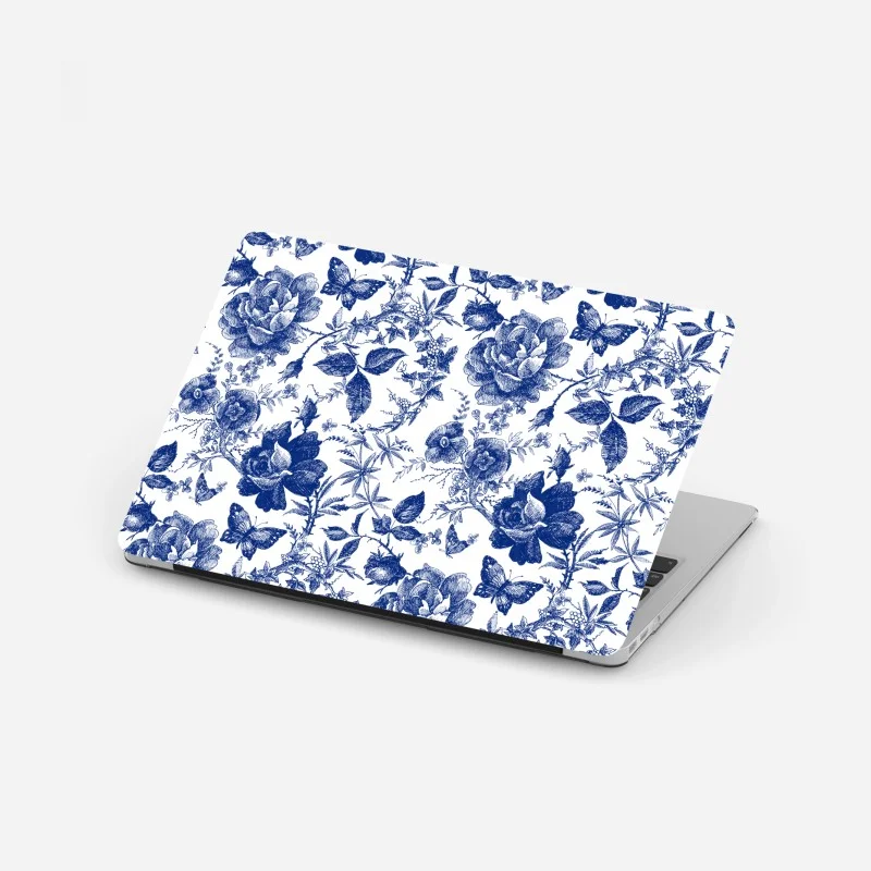 Laptop sticker blue floral toile pattern