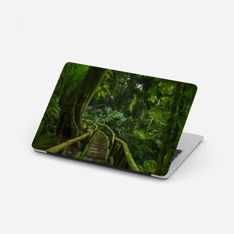 Laptop sticker tranquil jungle boardwalk through lush rainforest