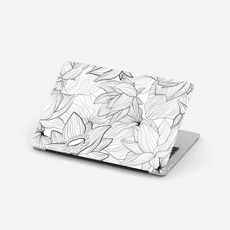 Laptop sticker delicate lotus line art floral pattern