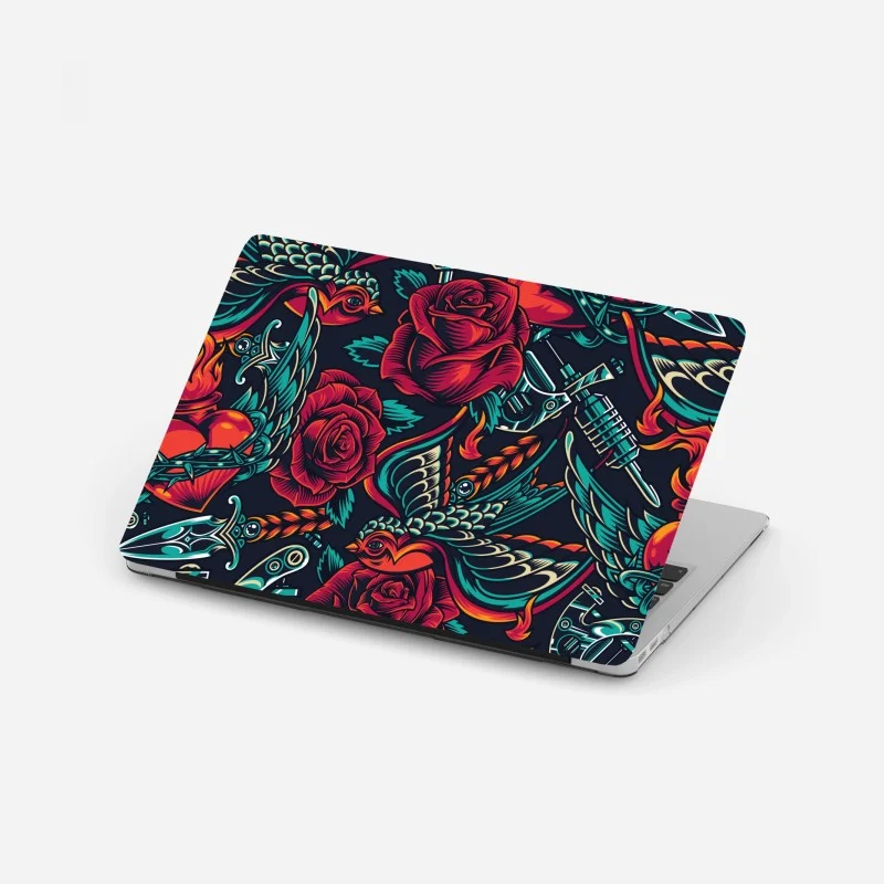 Laptop sticker bold tattoo rose pattern