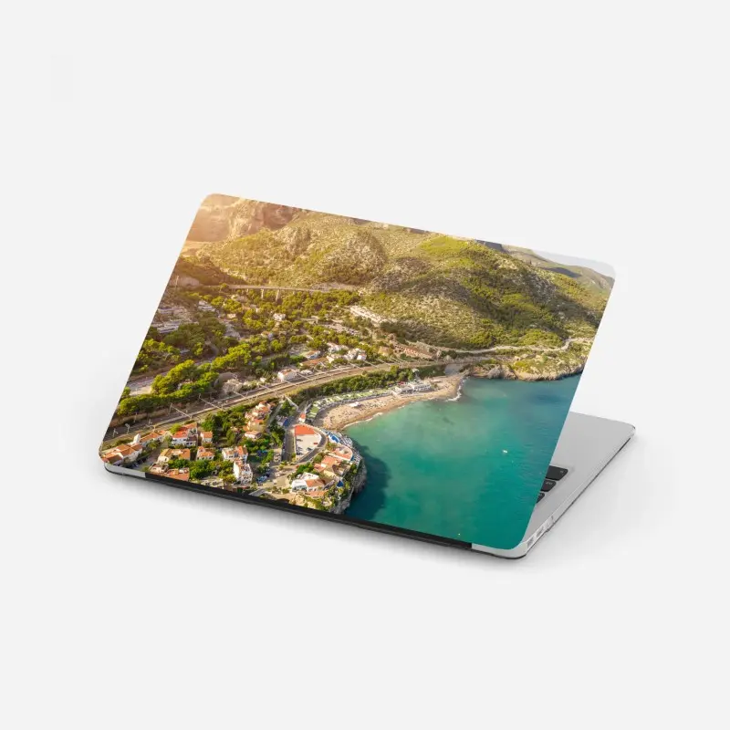 Laptop sticker turquoise coastal landscape from above