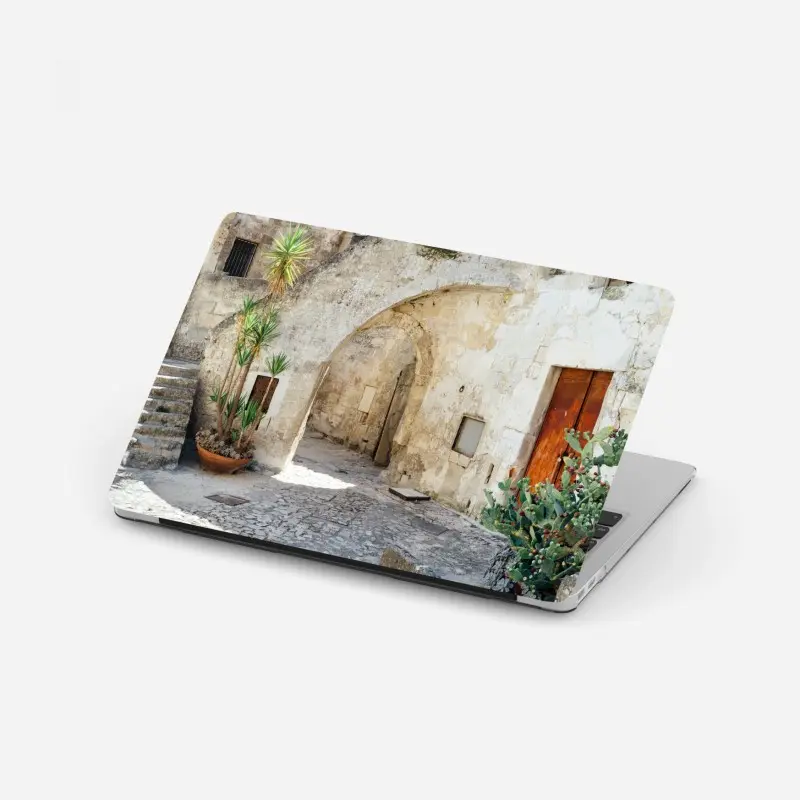 Laptop sticker mediterranean stone courtyard with arch