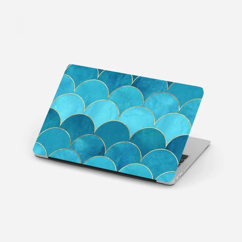 Laptop sticker turquoise mermaid scale pattern with gold accents