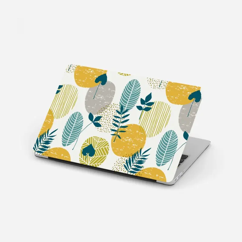 Laptop sticker teal and mustard botanical pattern