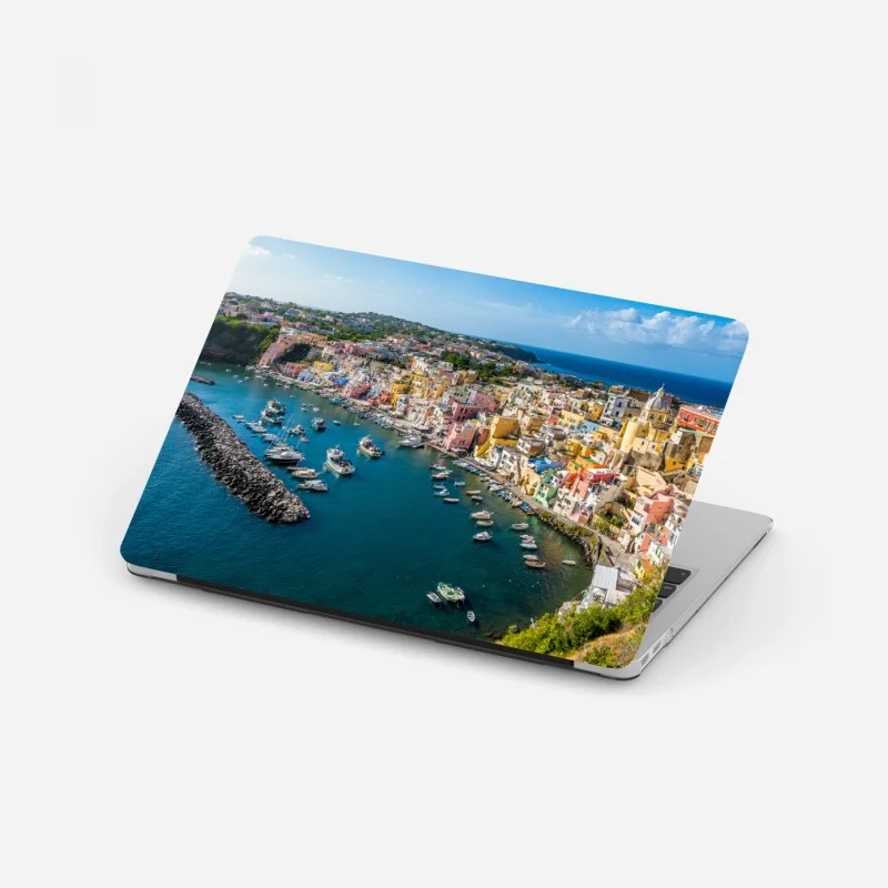 Laptop sticker colorful mediterranean harbor panorama