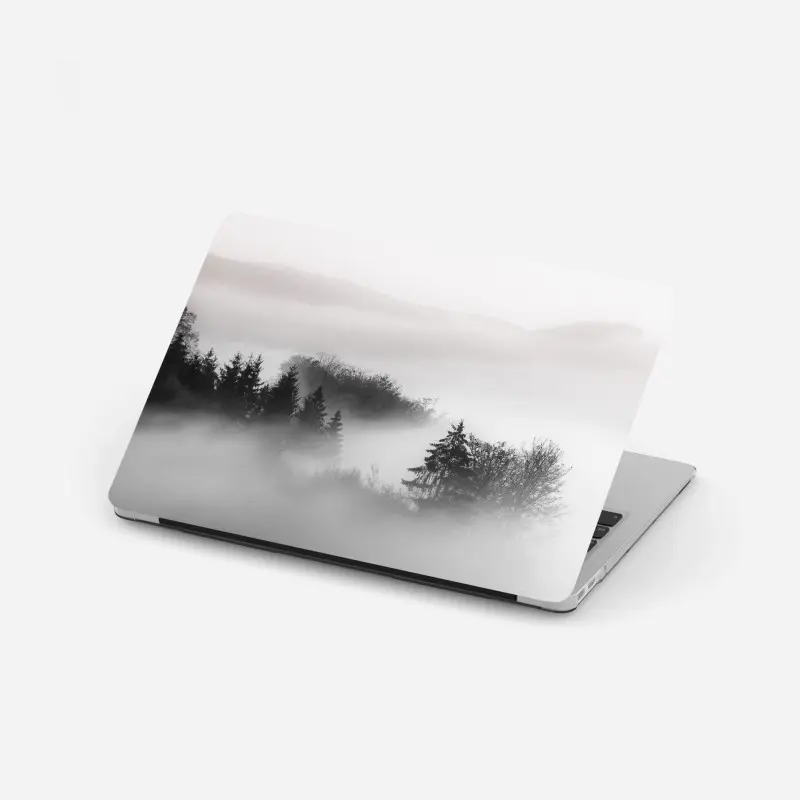 Laptop sticker misty forest in monochrome