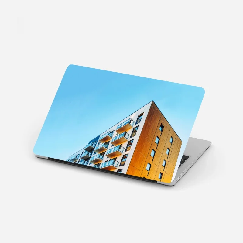 Laptop sticker modern apartment building with balconies