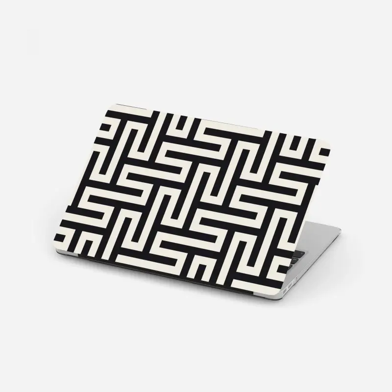 Laptop sticker geometric maze pattern in beige and black