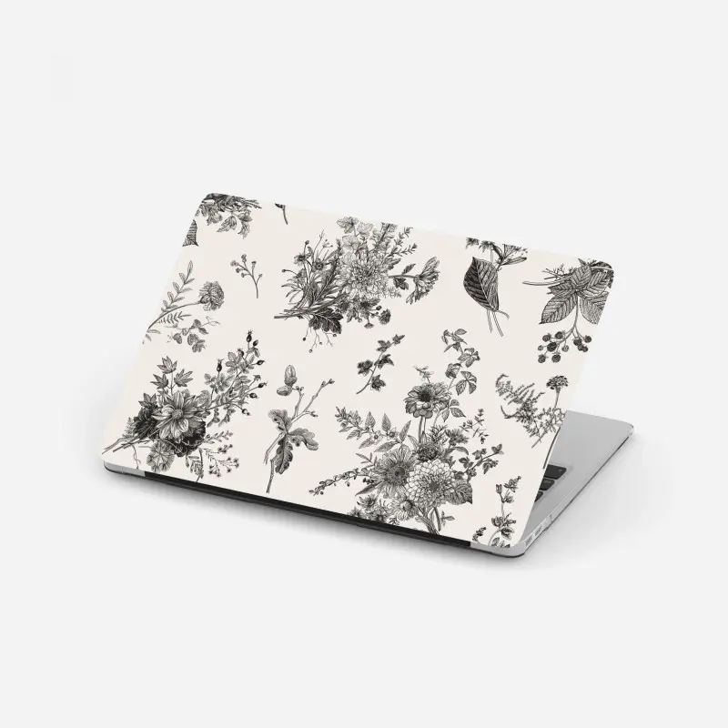 Laptop sticker classic black and white floral pattern