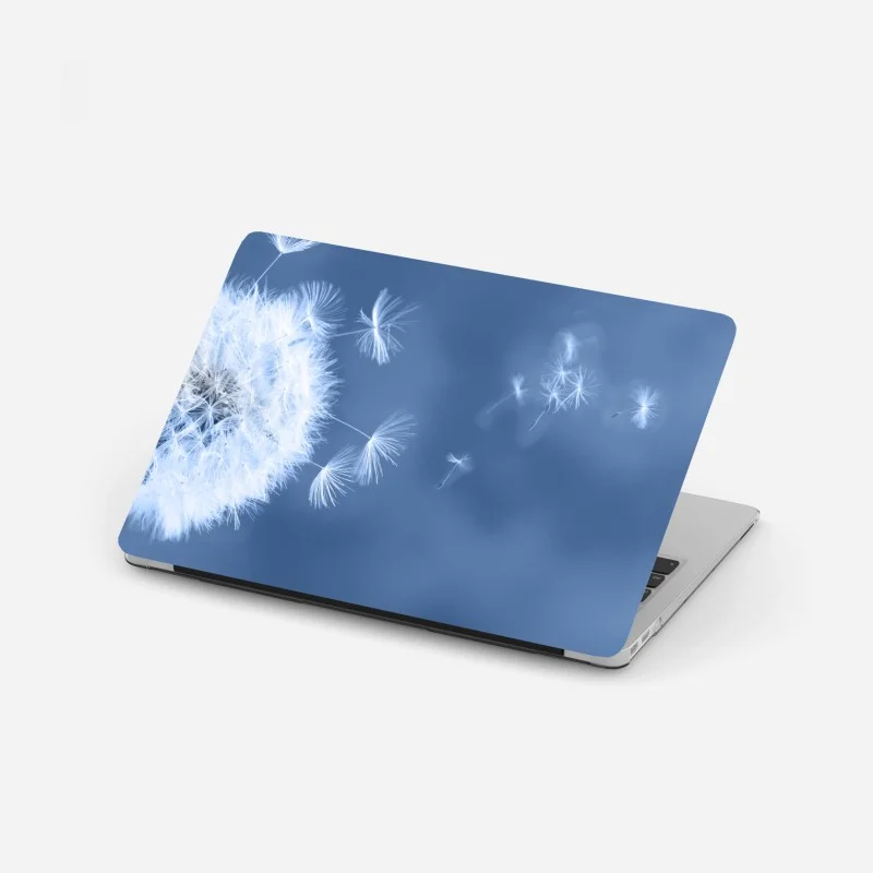 Laptop sticker gentle dandelion seeds in blue