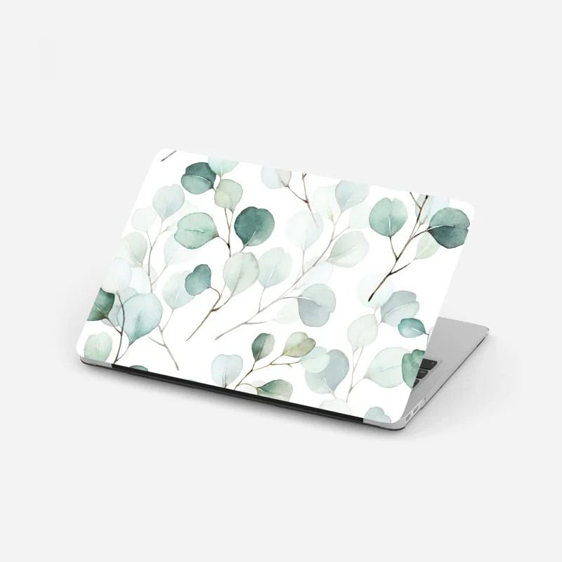 Laptop sticker soft eucalyptus watercolor leaves pattern